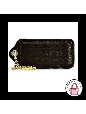 COACH HANG TAG 2.25" Brown Crossgrain Leather Bag Charm Keychain Fob Brass Large